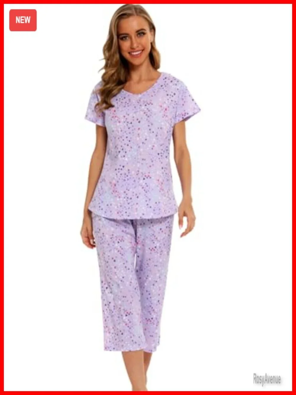 Cotton Blend Women's Pajama Set with Capri Pants Short Sleeve Top